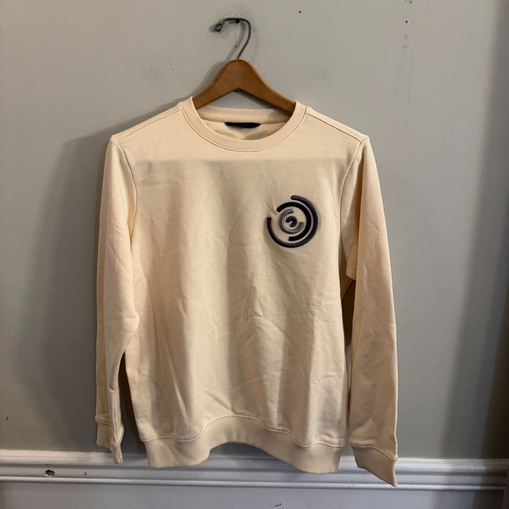 Engine Streatwear Mens Cream Cotton Crewneck Sweatshirt Embroidered Spiral